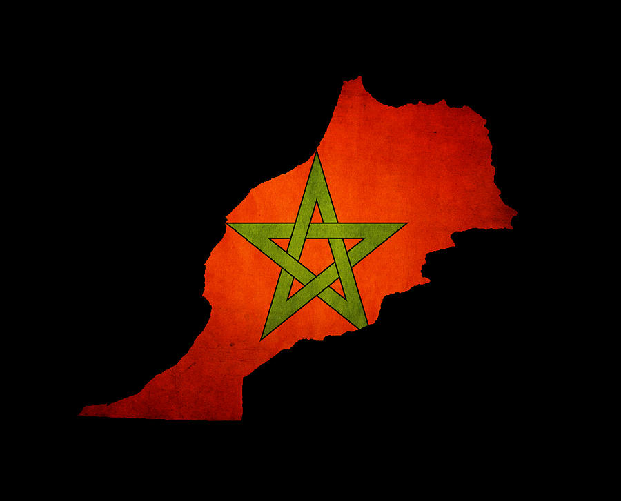 Map Outline Of Morocco With Flag Grunge Paper Effect Photograph By 