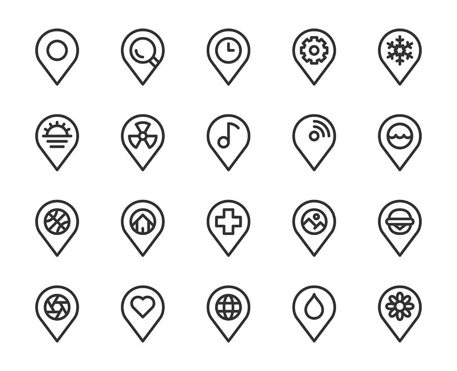 Map Pin Pointer - Line Icons Drawing by Rakdee