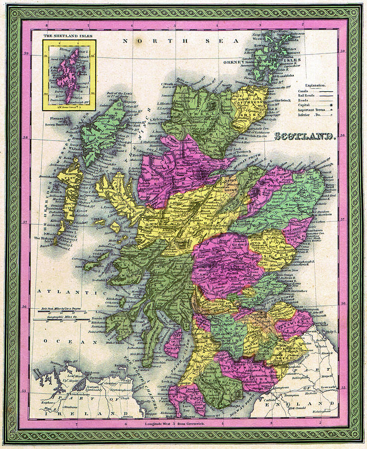 Map Scotland, 1849 Painting by Granger