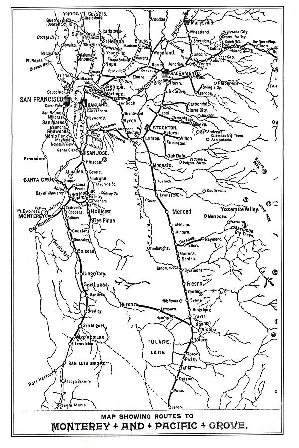 San Francisco Photograph - Map Showing Routes to Monterey - Pacific Grove circa 1920 by Monterey County Historical Society