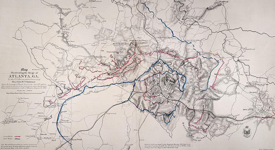 Atlanta Photograph - Map: Siege Of Atlanta 1864 by Granger