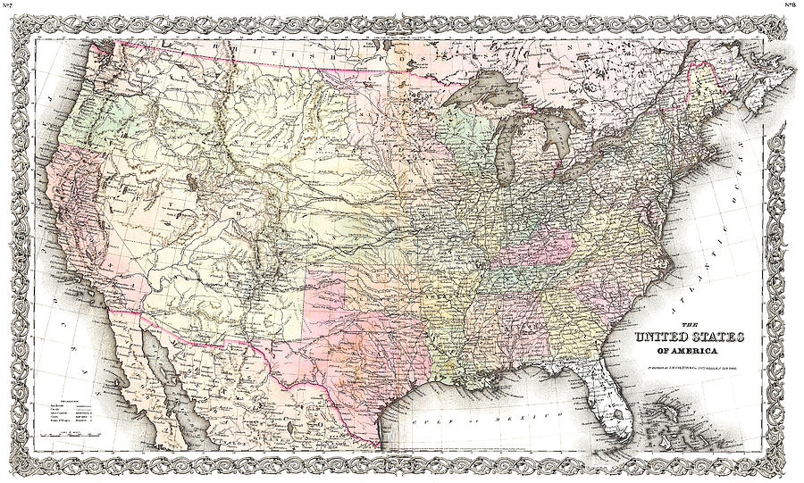 Map United States, 1855 Painting by Granger - Pixels