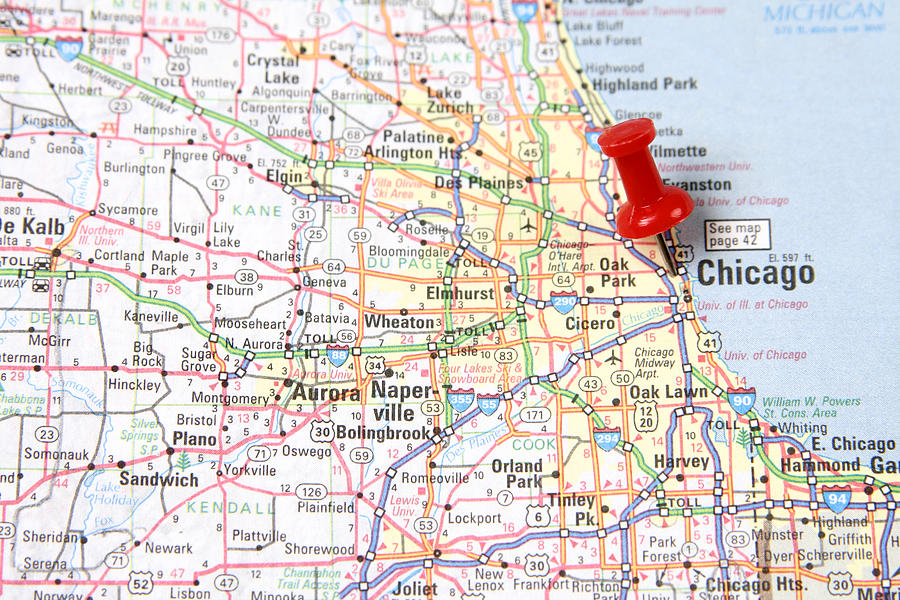 Map with Pin on Chicago Photograph by Jenjen42