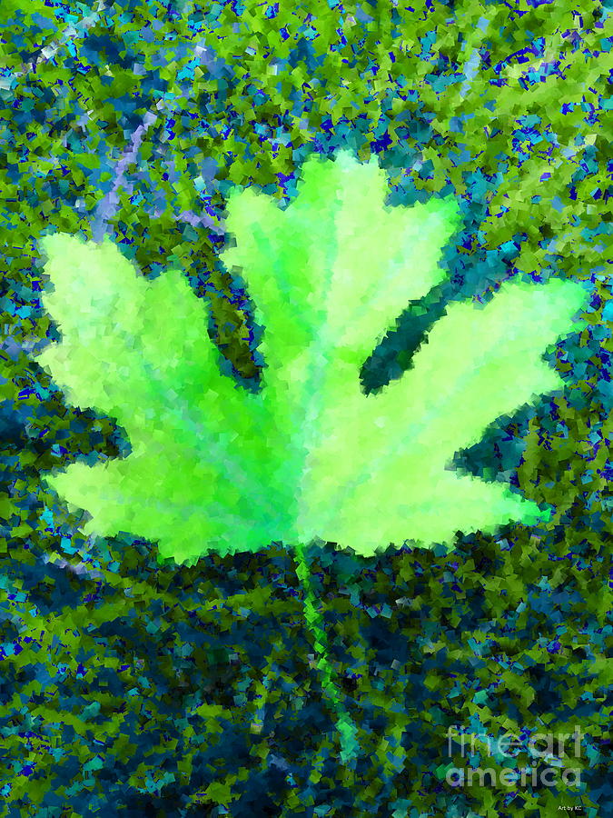 Maple Leaf green blue  Digital Art by Vintage Collectables