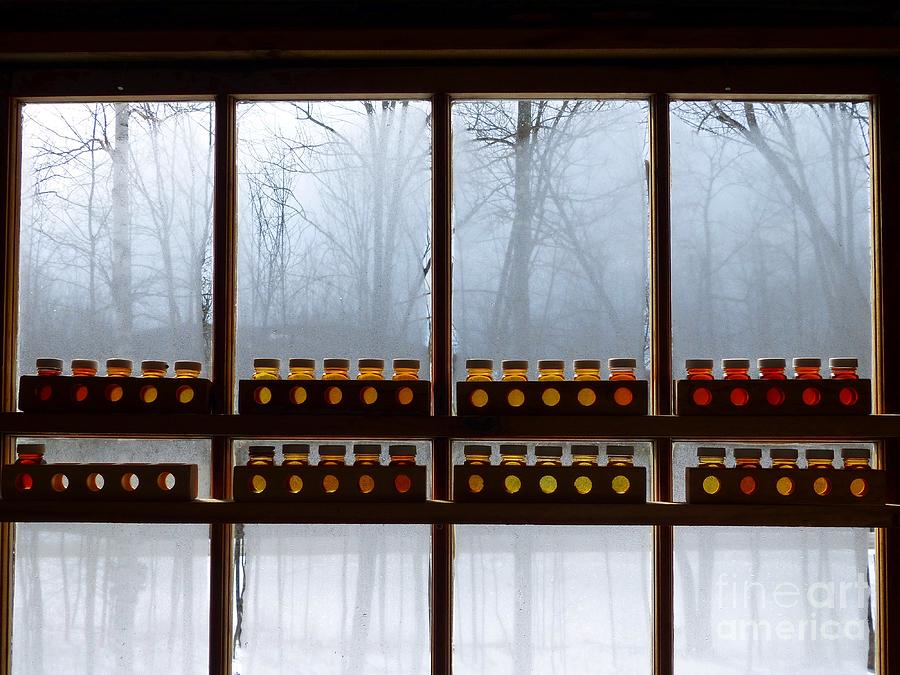 Maple Syrup Grading Kits in a Sugarshack Window Photograph by Christine