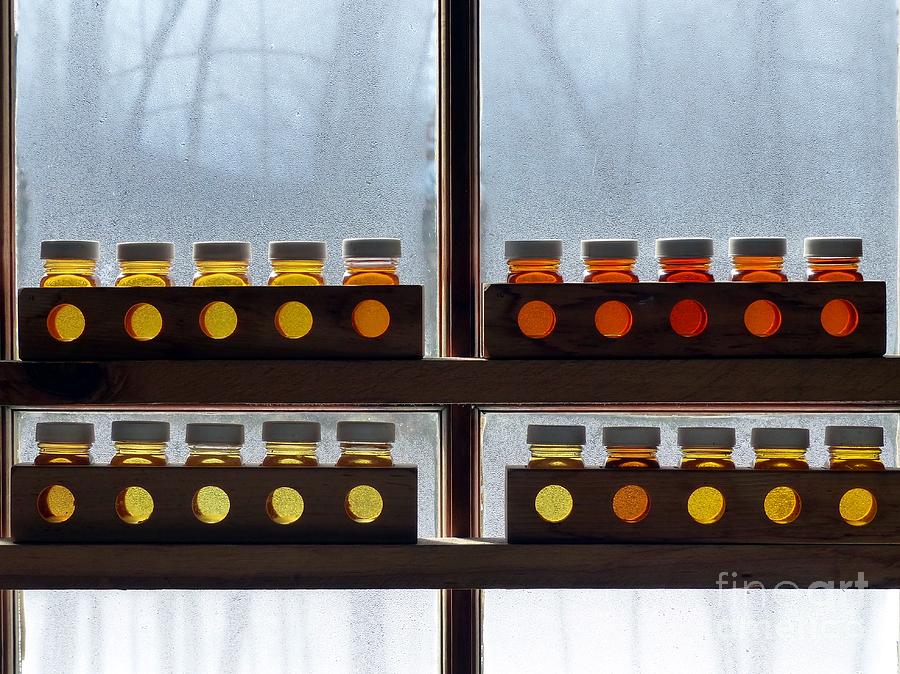 Maple Syrup Grading Kits In A Sugarshack Window Closeup Photograph by