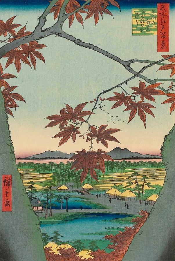 Maple Trees at Mama Painting by Utagawa Hiroshige