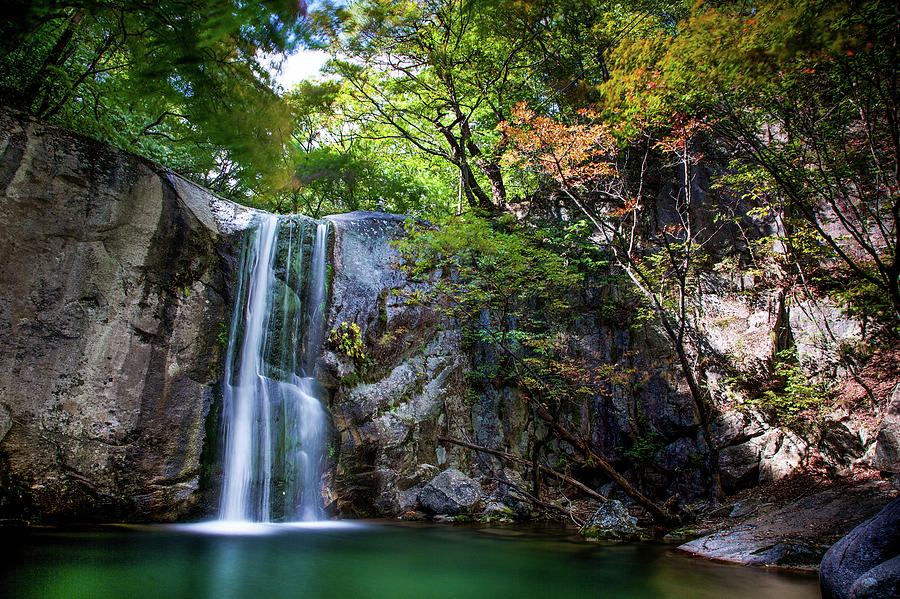Maples & Waterfall Chuncheon Of Korea Photograph by By Bell Chan