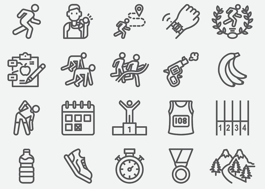 Marathon and Road Running Line Icons Drawing by LueratSatichob