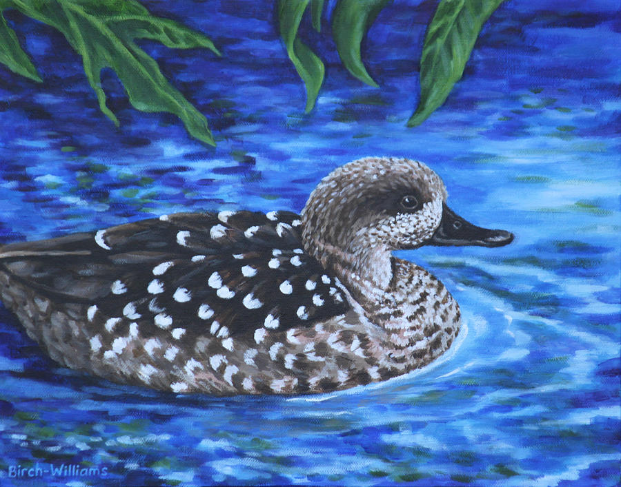 Duck Painting - Marbled Teal Duck on the Water by Penny Birch-Williams