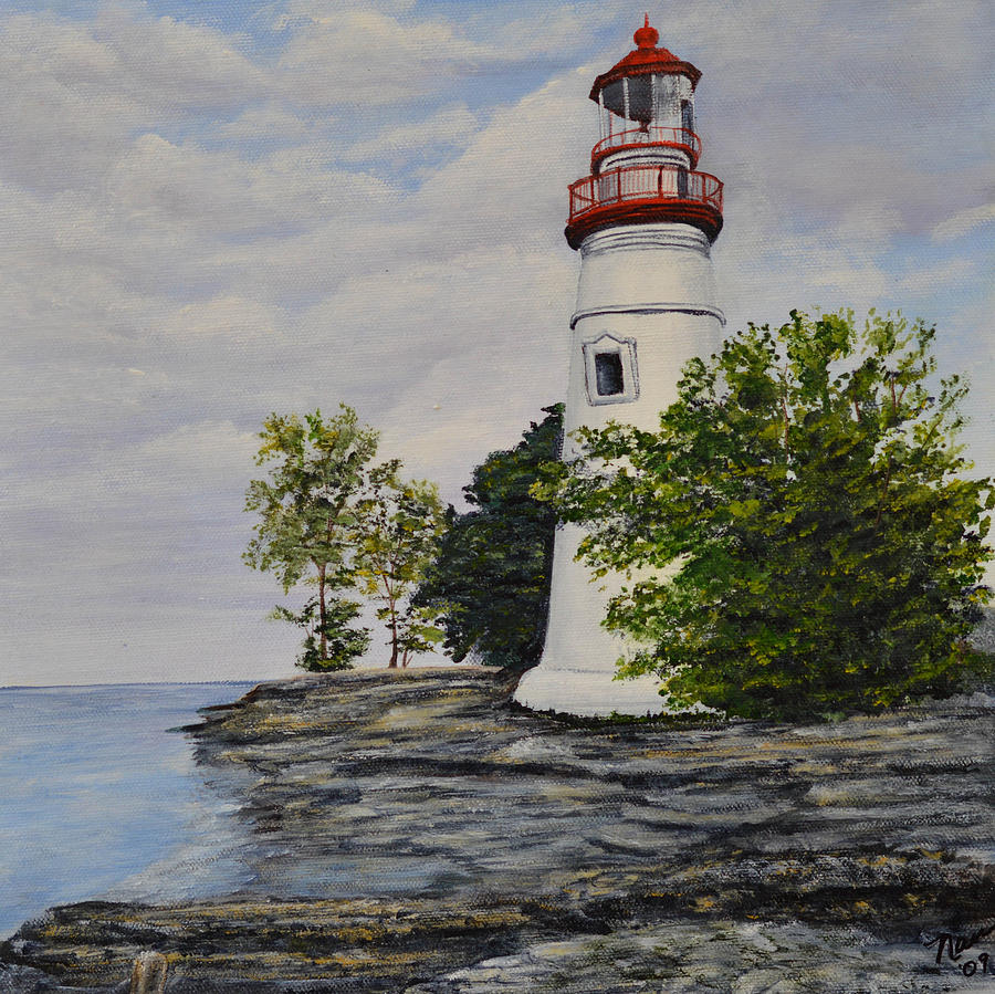 Marblehead Light House on Lake Erie Painting by Nancy Lauby