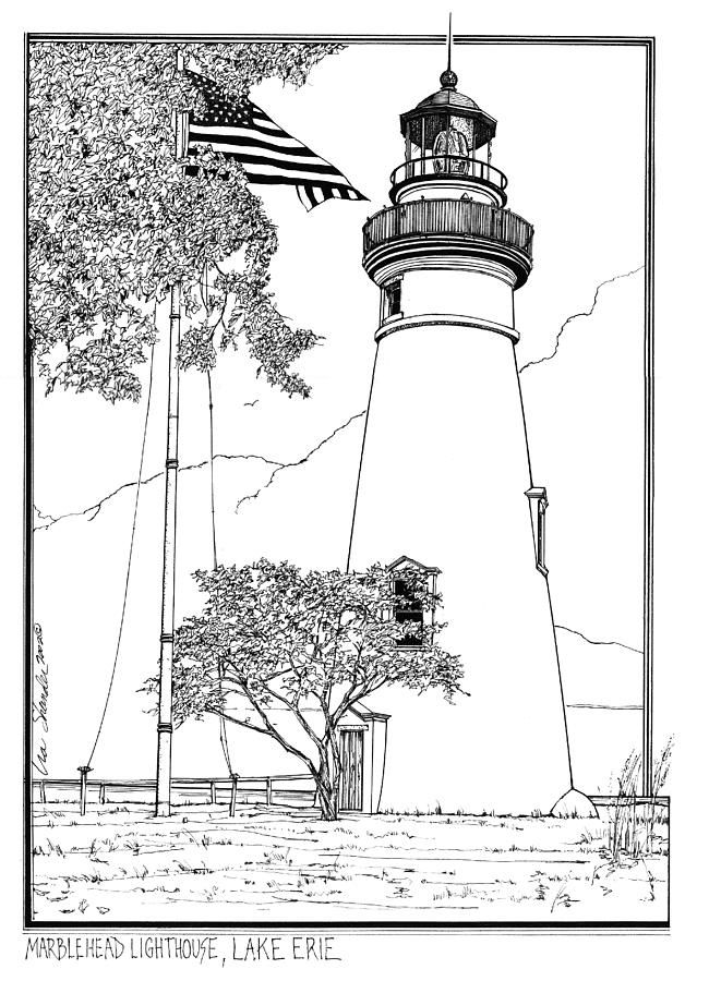 Marblehead Lighthouse Lake Erie Drawing by Ira Shander