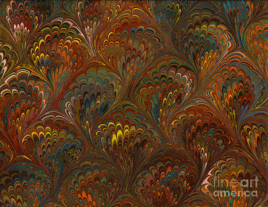 Marbleized Endpaper In Russets And Golds Digital Art