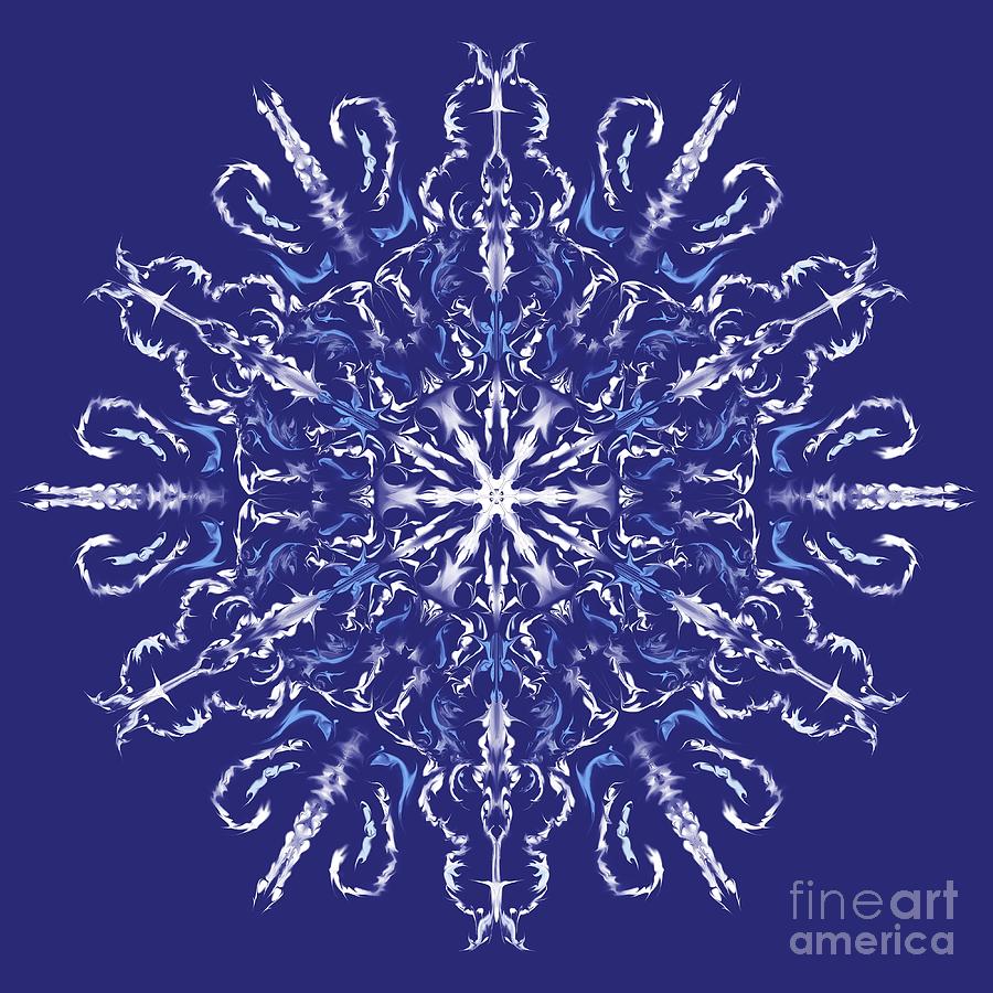 Winter Digital Art - Marbleized Snowflake Kaleidoscope by MM Anderson