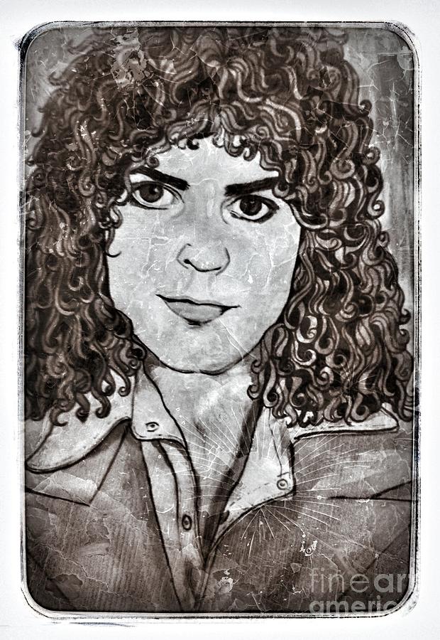 Marc Bolan Painting - Marc Bolan in Monochrome 2 by Joan-Violet Stretch