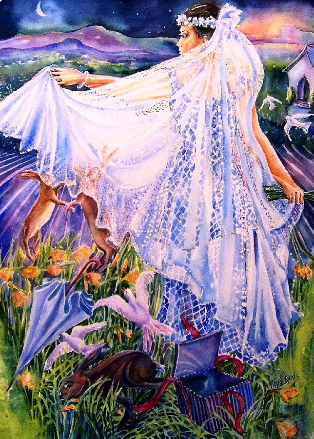 March Bride with Boxing Hares  Painting by Trudi Doyle