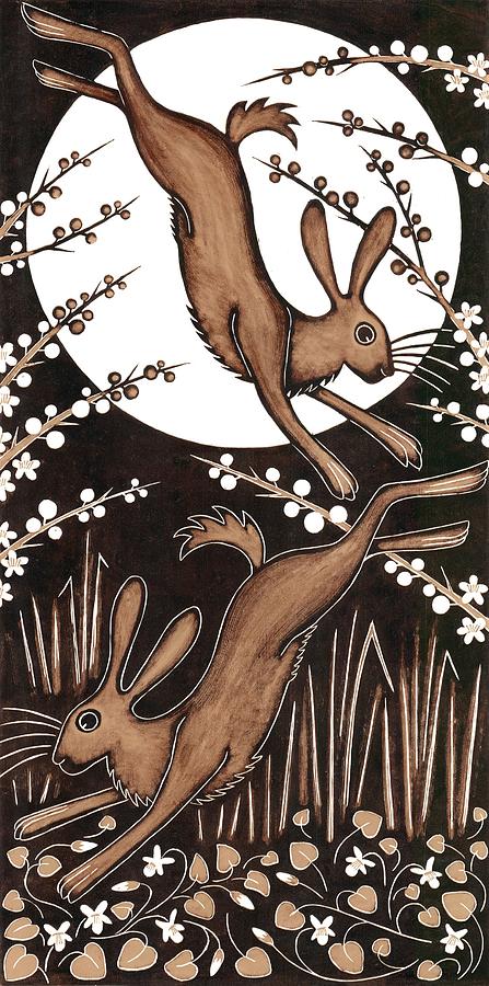 Animal Photograph - March Hares, 2013 Woodcut by Nat Morley