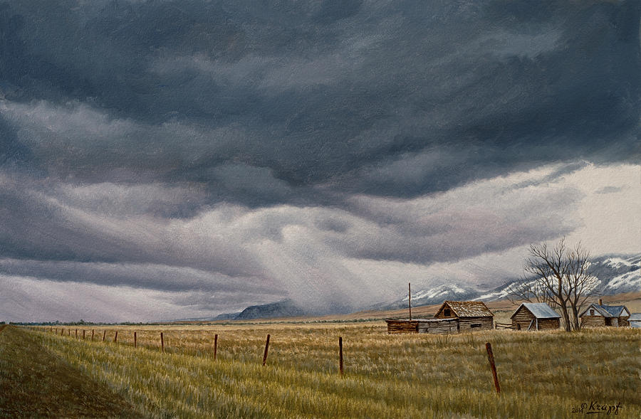 Landscape Painting - March Sky-montana by Paul Krapf Landscape Painting - March Sky-montana by Paul Krapf