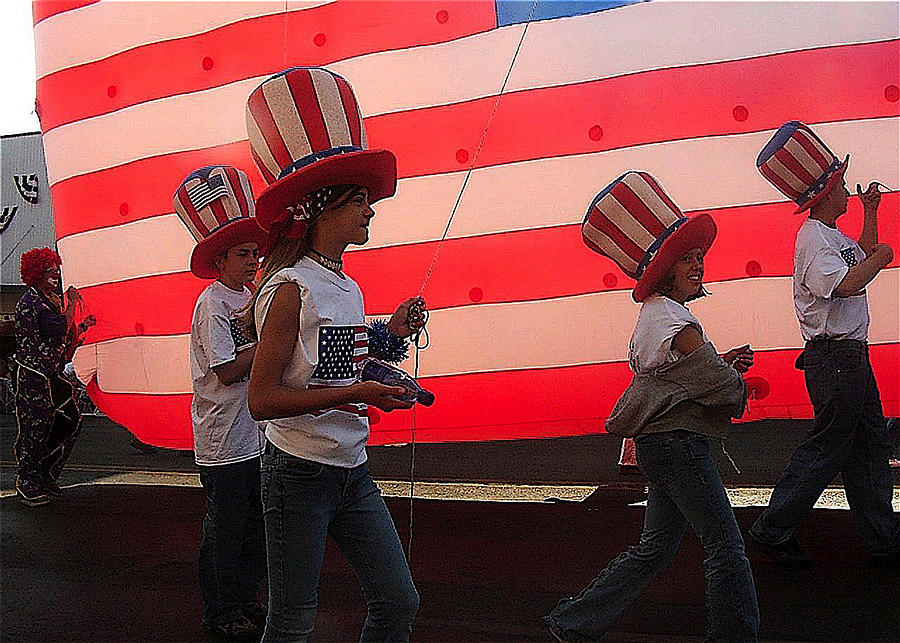 Marchers balloon flag number 2 July 4th parade Prescott Arizona 2002 Photograph by David Lee Guss