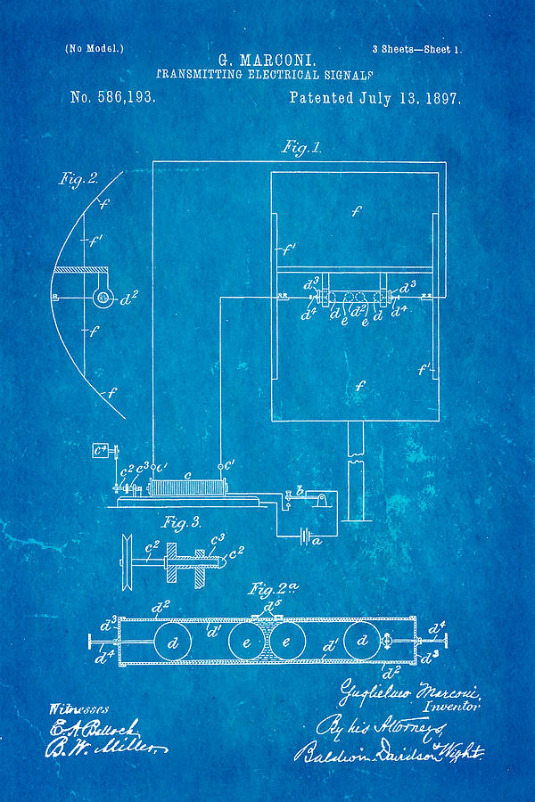 Vintage Photograph - Marconi Radio Patent Art 1897 Blueprint by Ian Monk