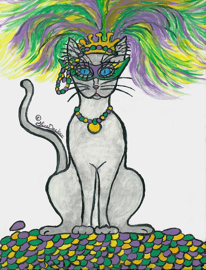 Mardi Gras Cat Painting by Claire Decker