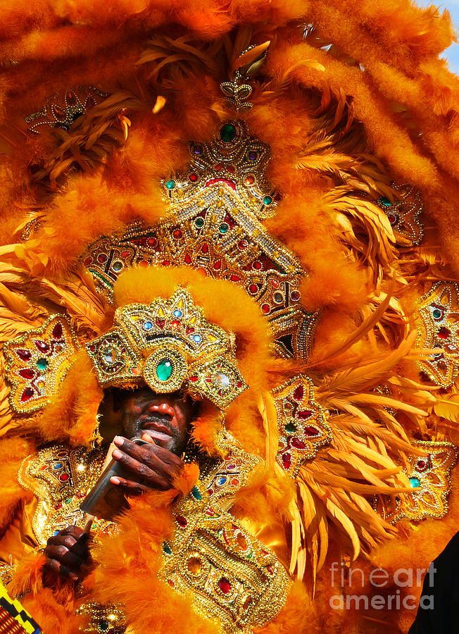 New Orleans Photograph - Mardi Gras Indian Orange by Jeanne  Woods