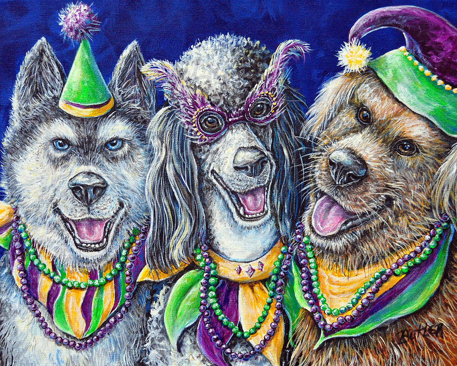 Mardi Gras Party Pups Painting by Gail Butler
