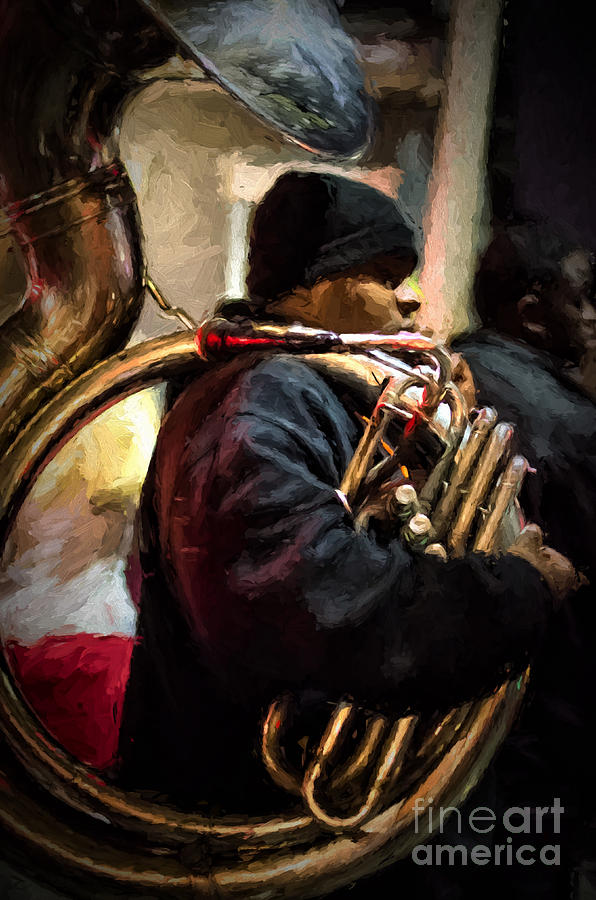 Mardi Gras Tuba Player _ NOLA Night  Photograph by Kathleen K Parker