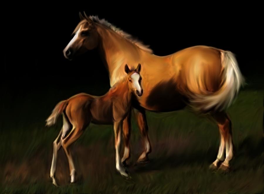 Farm Animals Painting - Mare and Foal by Shere Crossman