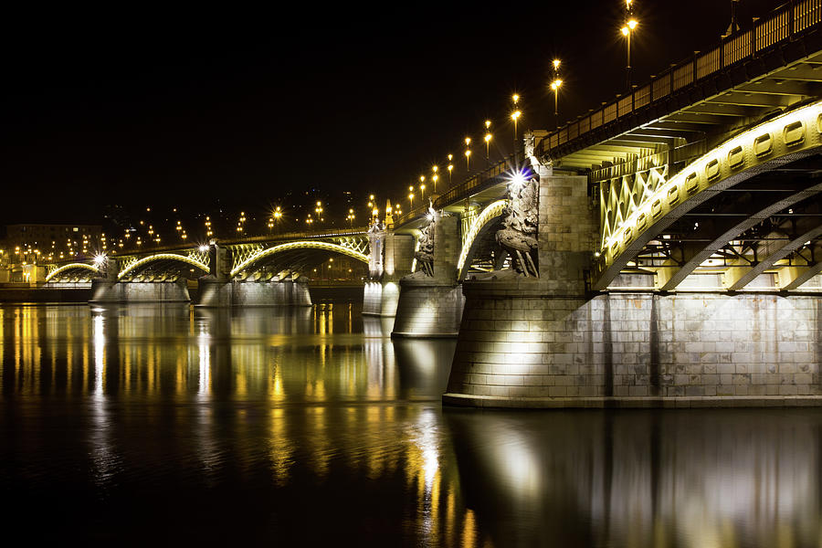 Margaret Bridge, Budapest - At Night Photograph by Wellsie82