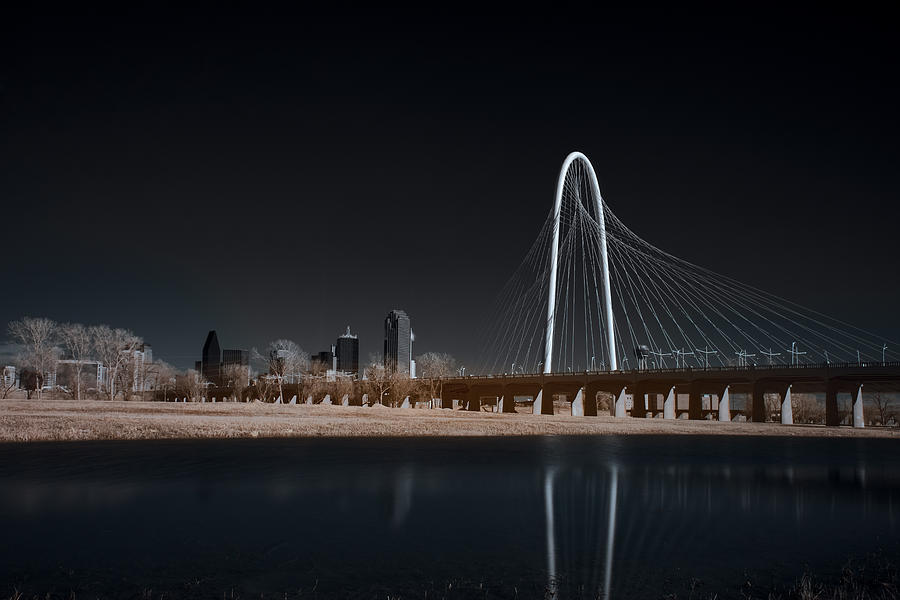 Margaret Hunt Hill Bridge and Dallas Skyline in Infrared Photograph by Todd Aaron