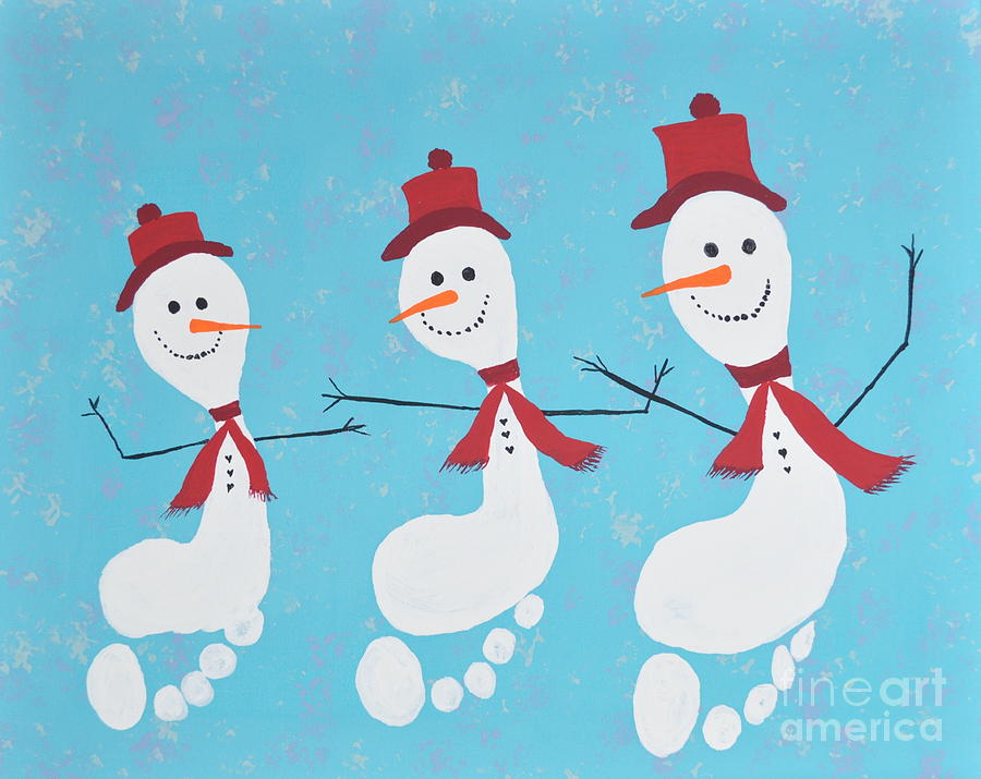 Winter Painting - Margies snow people by Sally Tiska Rice