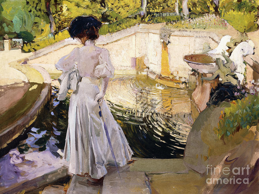 Garden Painting - Maria looking at the Fishes by Joaquin Sorolla y Bastida