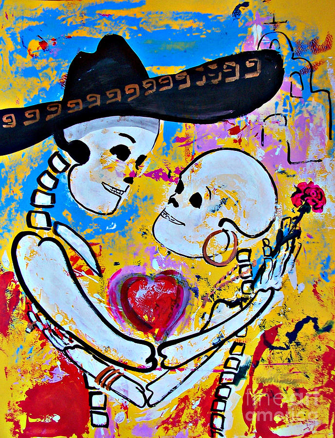 Mariachi In Love Day Of The Dead Painting