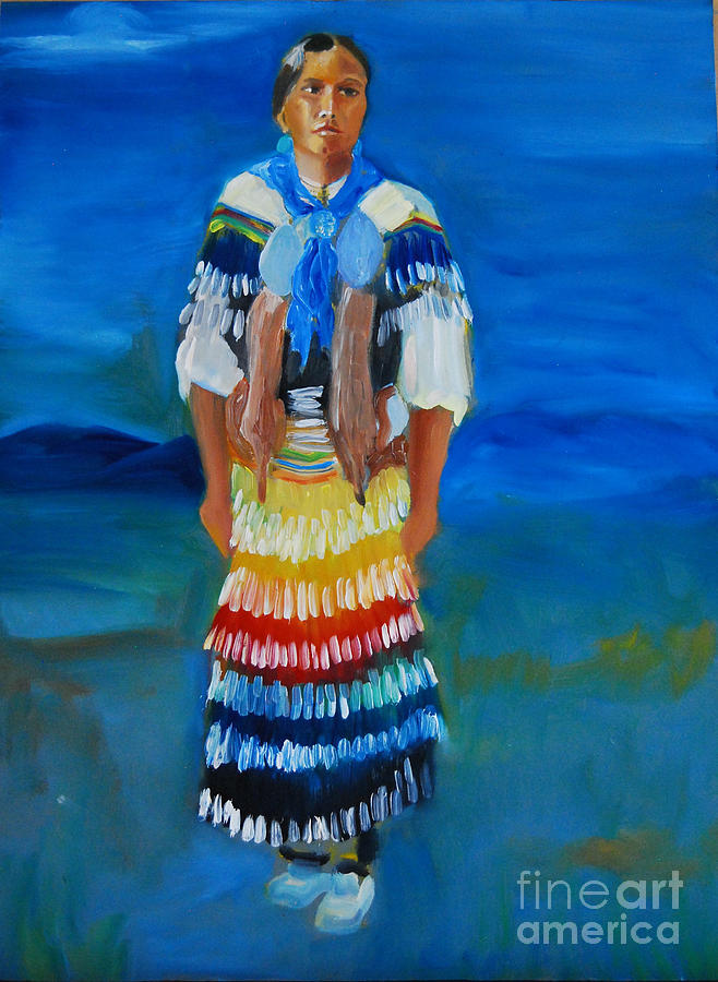 Jingle Dress Painting - Mariah Rainer pow wow dancer by George Chacon