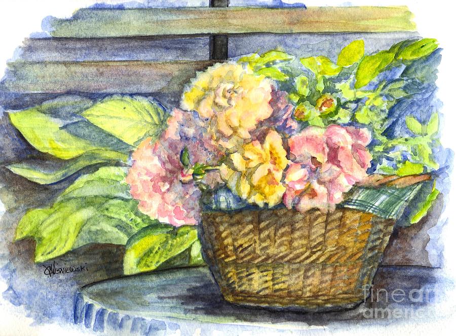 Flower Painting - Marias Basket of Peonies by Carol Wisniewski