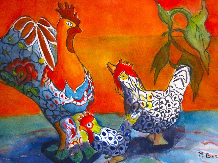 Marias Chickens Painting by Myra Evans