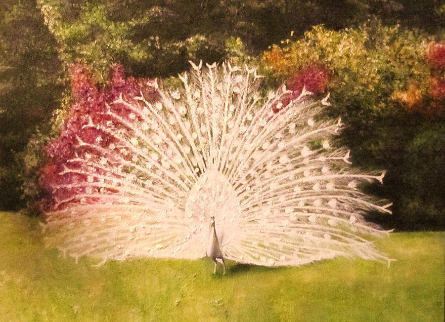 Marias White Peacock Painting by Dalgis Edelson