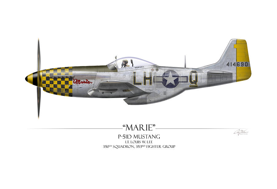 Airplane Painting - Marie P-51 Mustang - White Background by Craig Tinder