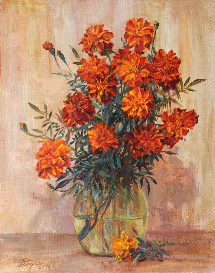 Summer Painting - Marigold flowers by Galina Gladkaya