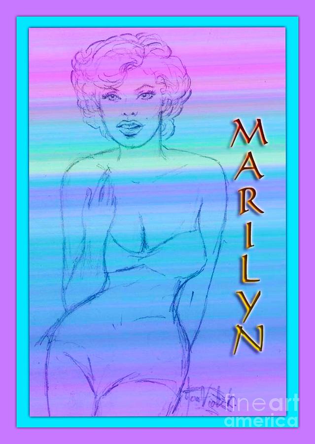Marilyn Poster Bordered Drawing by Joan-Violet Stretch