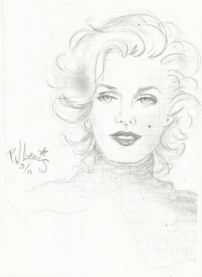 Marilyn in pencil Drawing by PJ Lewis