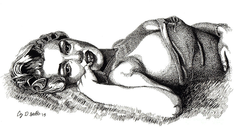 Marilyn Lounging Drawing by Cory Still