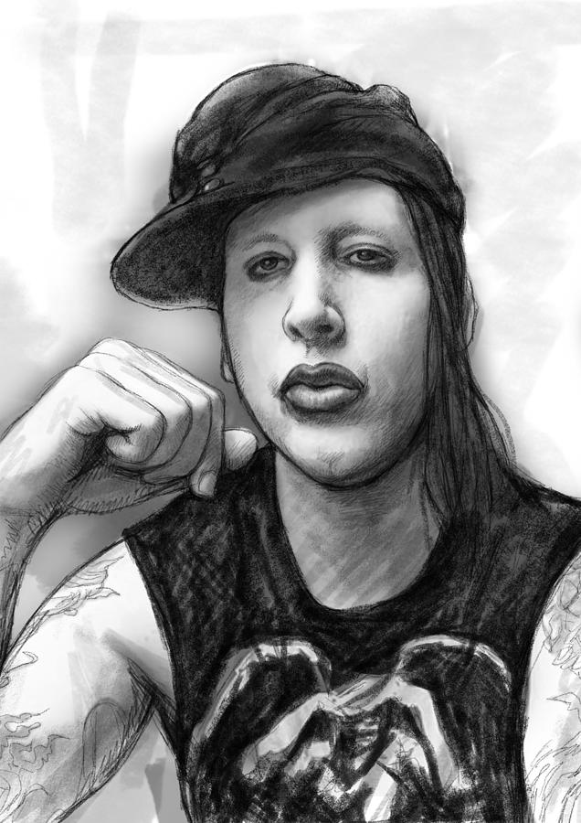 Marilyn manson art drawing sketch portrait Painting by Kim Wang