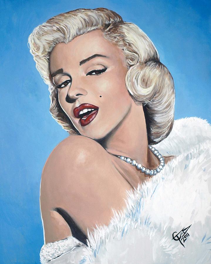 Marilyn Monroe - Blue Backround Painting by Tom Carlton