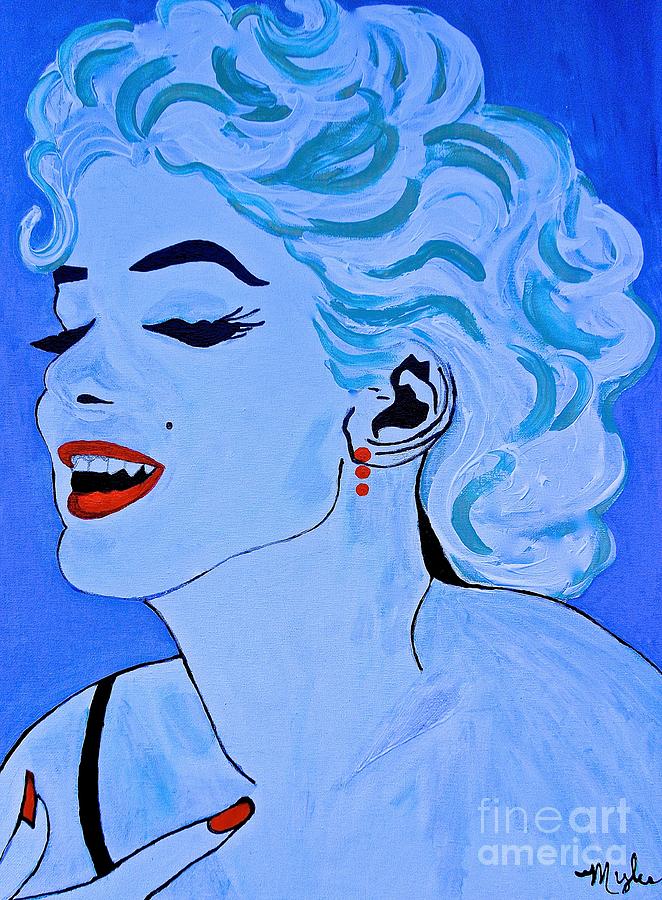 Marilyn Monroe  Blue Pop 2 XL Painting by Saundra Myles