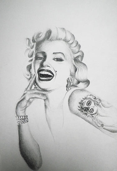 Marilyn Tattooed KiSS Canvas or Poster  Monroe Inked  Tattoo Sleeve   Wall Art  Gorgeous Decor Modern