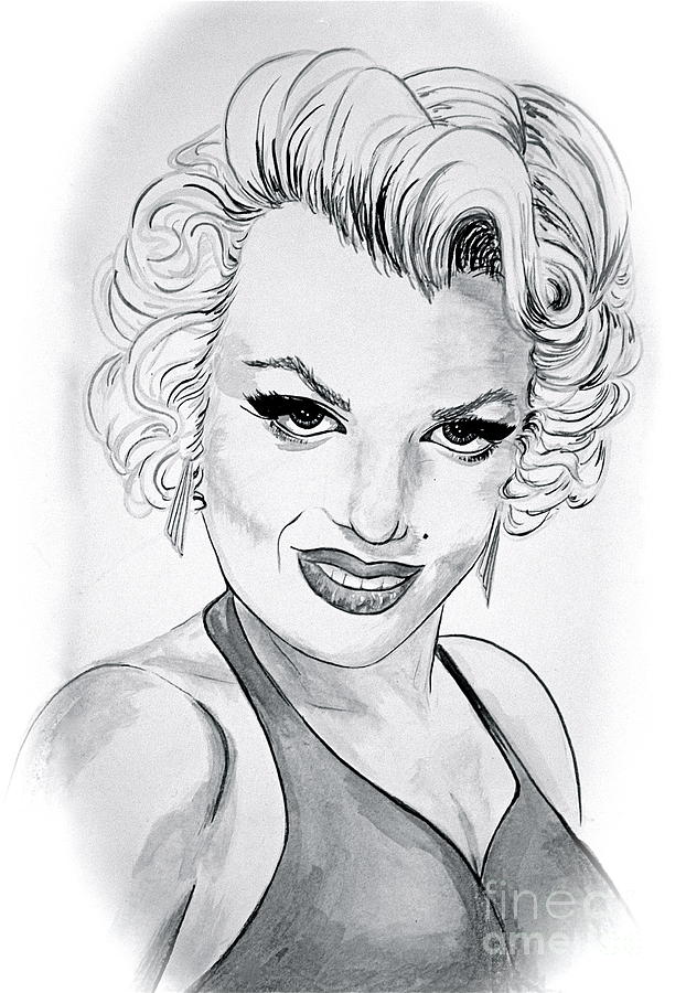 Marilyn Monroe  Ink Wash Drawing by Linda Simon