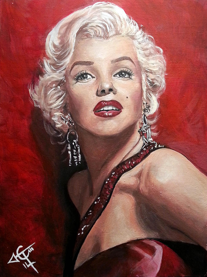 Marilyn Monroe - Red Painting by Tom Carlton