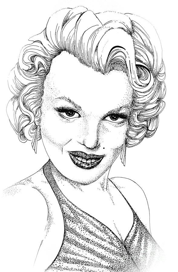 Marilyn Monroe Drawing - Marilyn Monroe -Stipple by Linda Simon